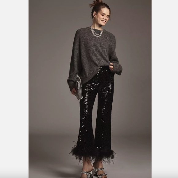 NWT ANTHROPOLOGIE HUTCH THE KOTO FAUX-FEATHER TROUSERS - Picture 1 of 4